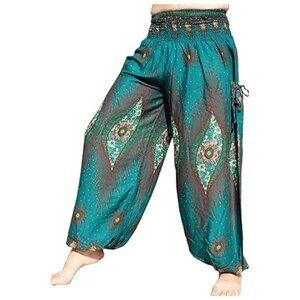 NWT Naughty Girl Eyes Art Teal Green Boho Harem Pants sz XXL